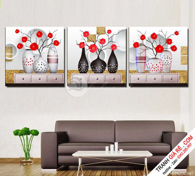 Tranh Lọ Hoa Treo Cầu Thang 3 bức vuông G48