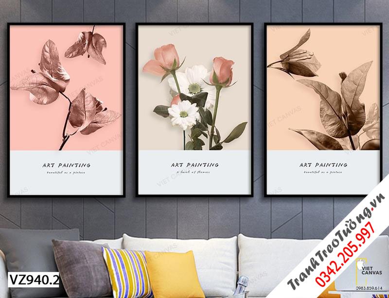 Bộ 3 Tranh Các Loài Hoa Nhẹ Nhàng