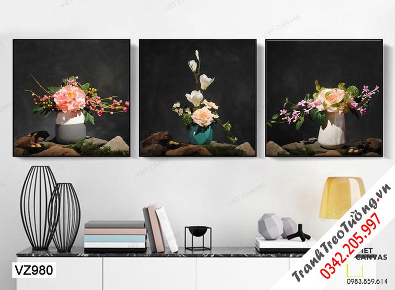 Bộ 3 Tranh Lọ Hoa Hồng Khoe Sắc