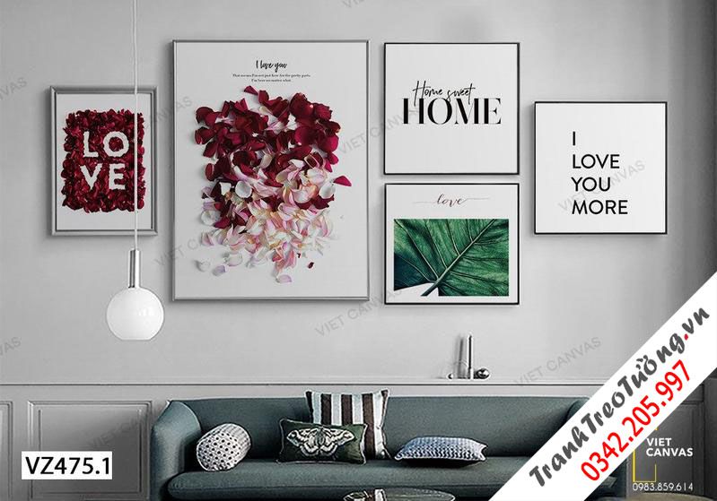Bộ 5 Tranh Lá Cây, Cành Hoa Ngọt Ngào Và Quotes