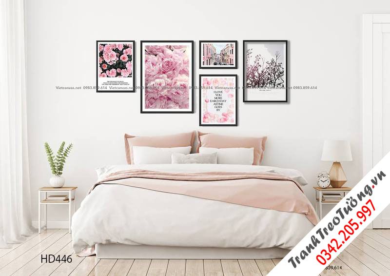 Bộ 5 Tranh Vườn Hoa Và Khu Phố Màu Hồng