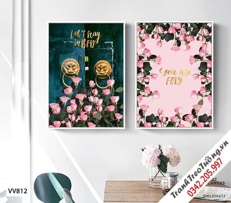 Bộ 2 Tranh Hoa Hồng Và Cánh Cửa