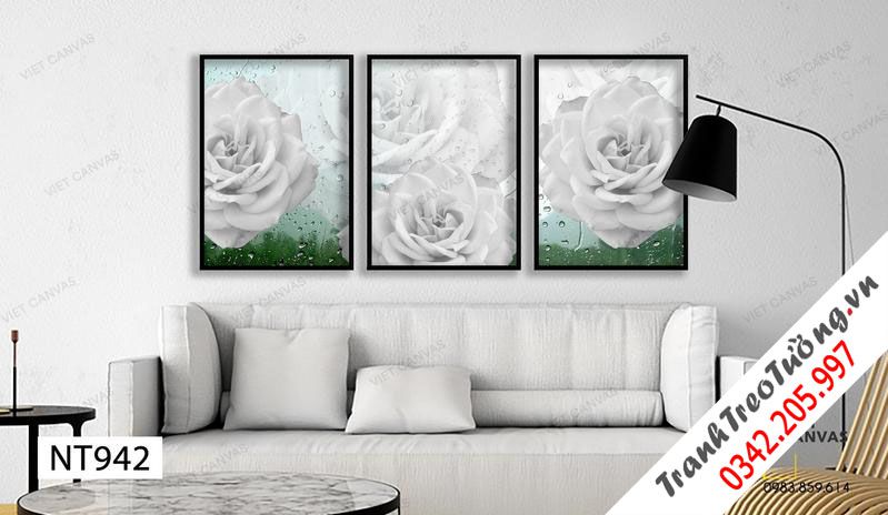 Bộ 3 Tranh Bông Hồng Trắng Quý Phái