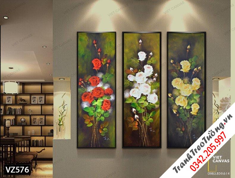 Bộ 3 Tranh Khóm Hoa Khoe Sắc
