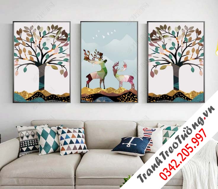 Bộ ba tranh hươu trang trí trừu tượng - DES-81-1