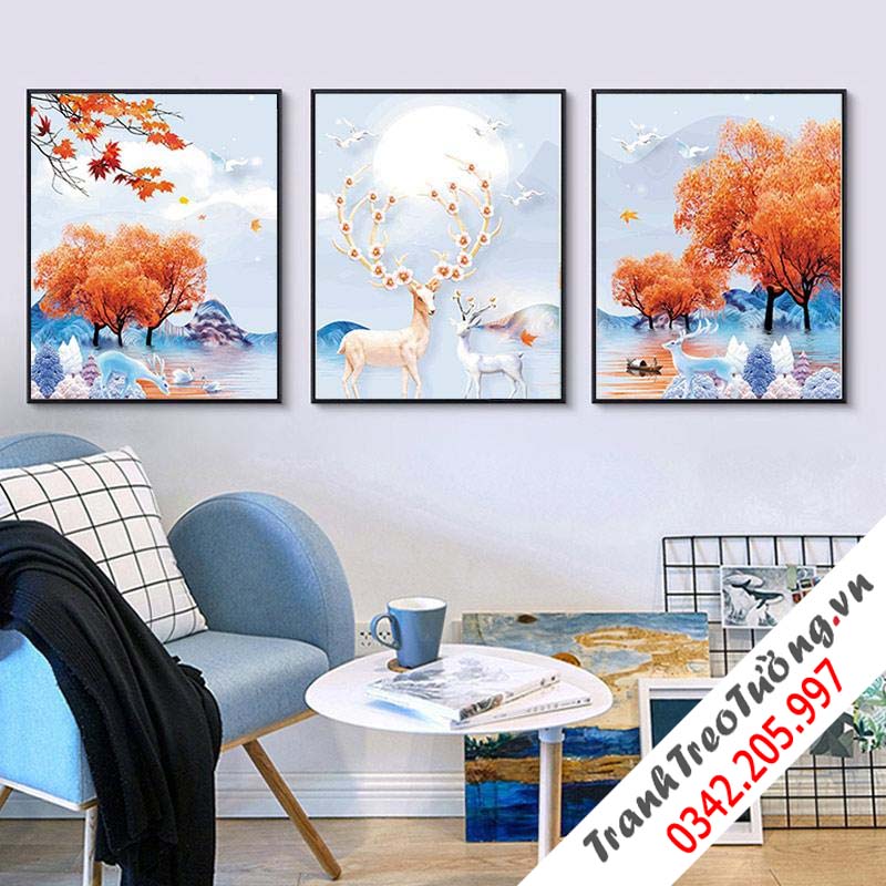 Bộ ba tranh hươu nai sừng tấm trang trí - Des-133