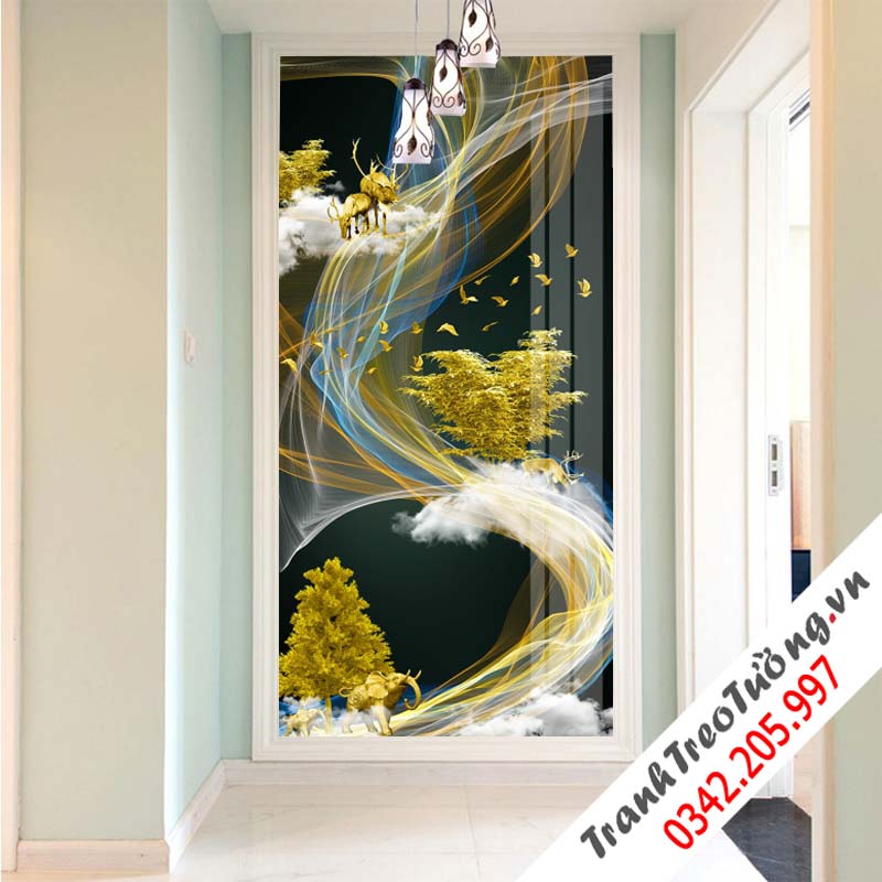 Tranh ánh sáng không khí sang trọng voi, hươu và đàn chim - EL04