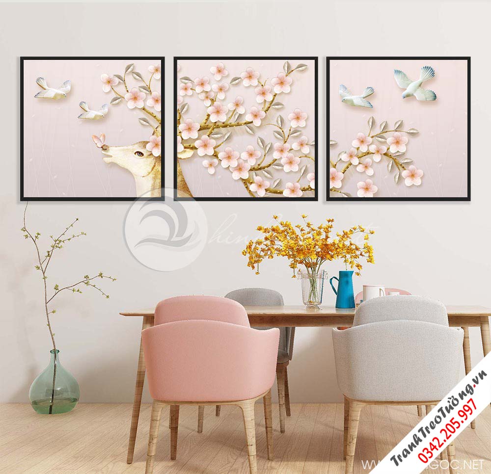 Tranh bộ sừng hươu và hoa - AB-22