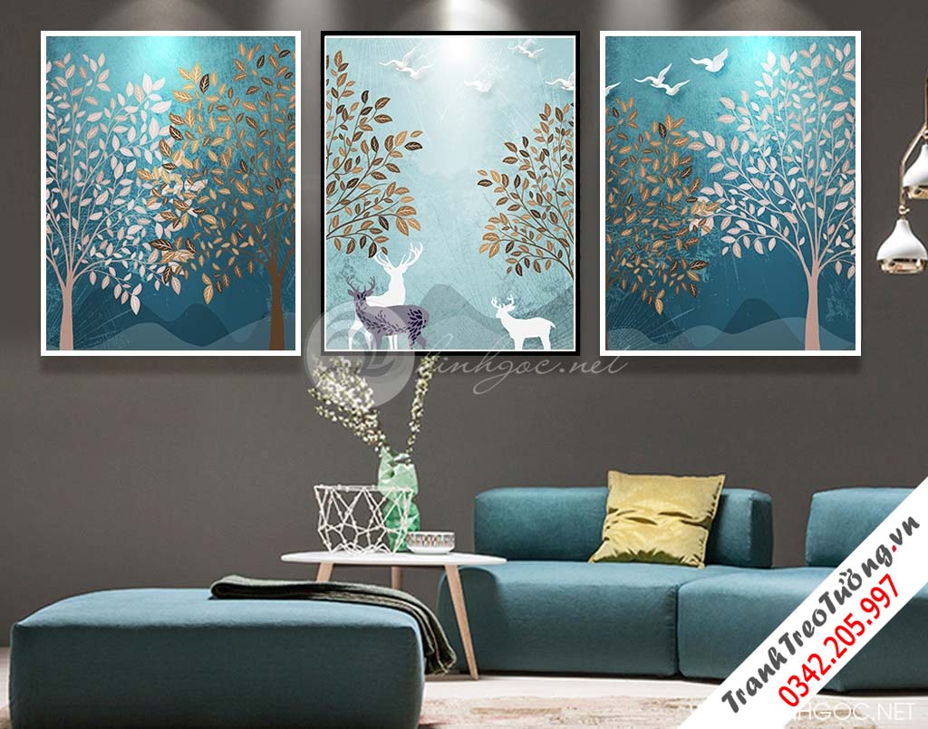 Tranh bộ đàn hươu trong cánh rừng - CEN40