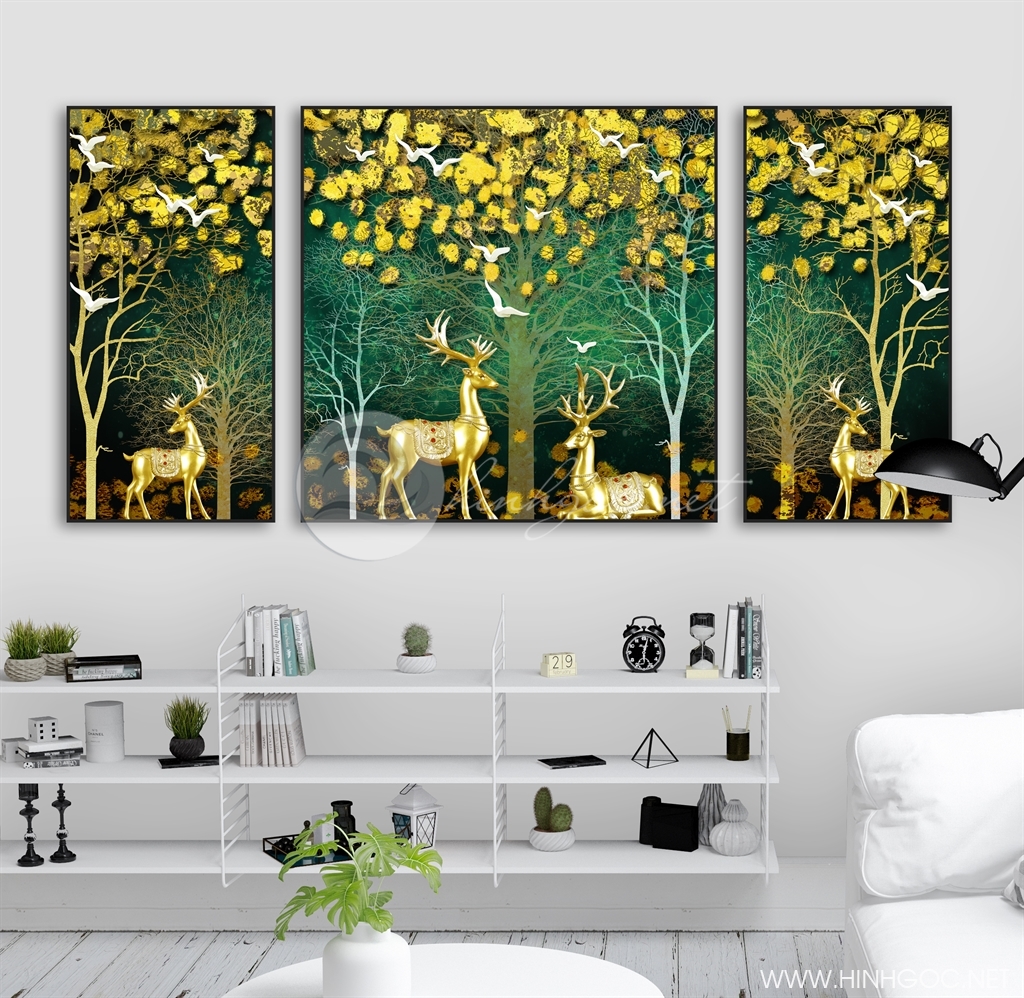 Tranh bộ đàn hươu dạo chơi trong rừng - CEN89