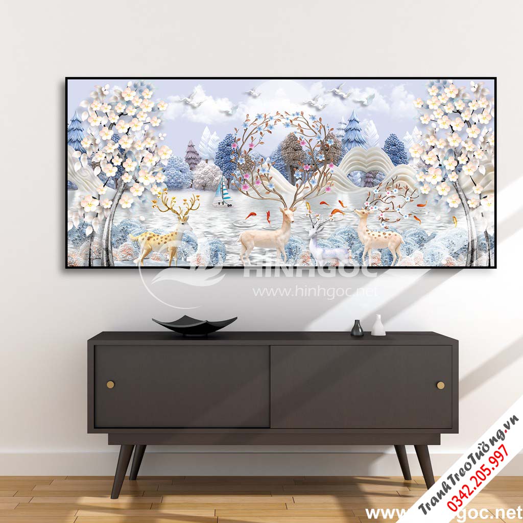 Tranh hươu và cây tuần lộc-COF-114