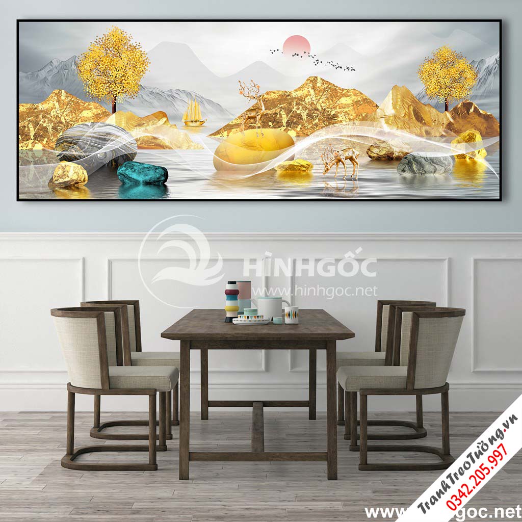 Tranh trừu tượng lông vũ và hươu vàng tuần lộc-COF-200