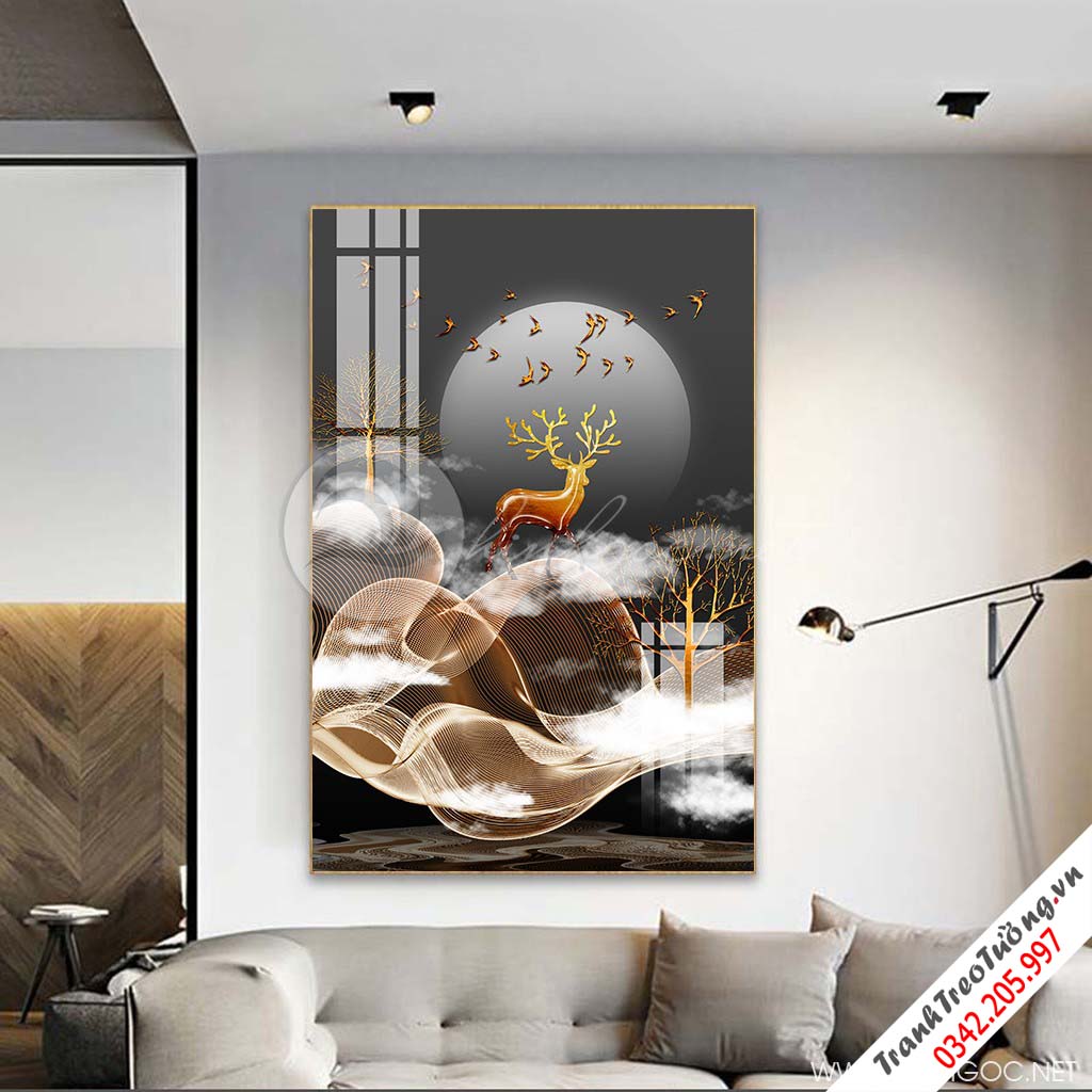 Tranh treo tường trừu tượng con hươu và dải vân-COF-455