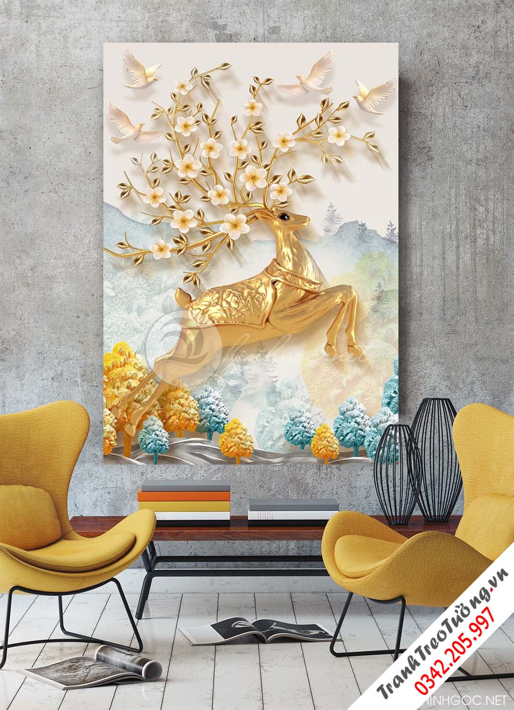 Sừng hươu và hoa mai trắng - DEN01