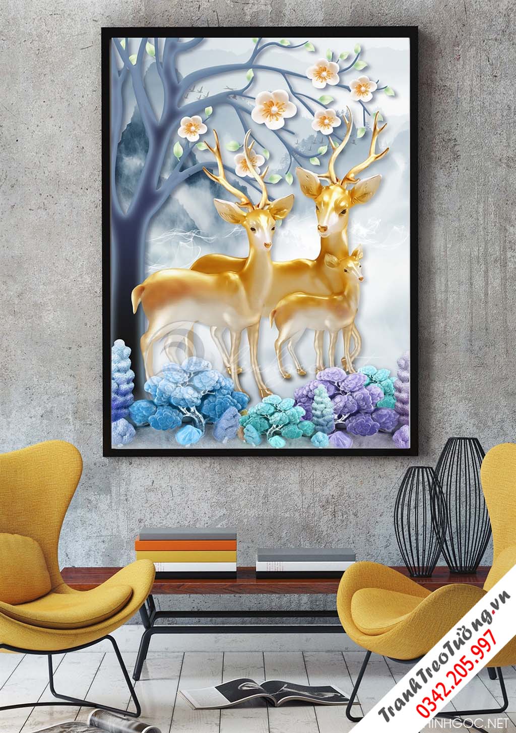 Gia đình hươu trong rừng hoa - DEN83