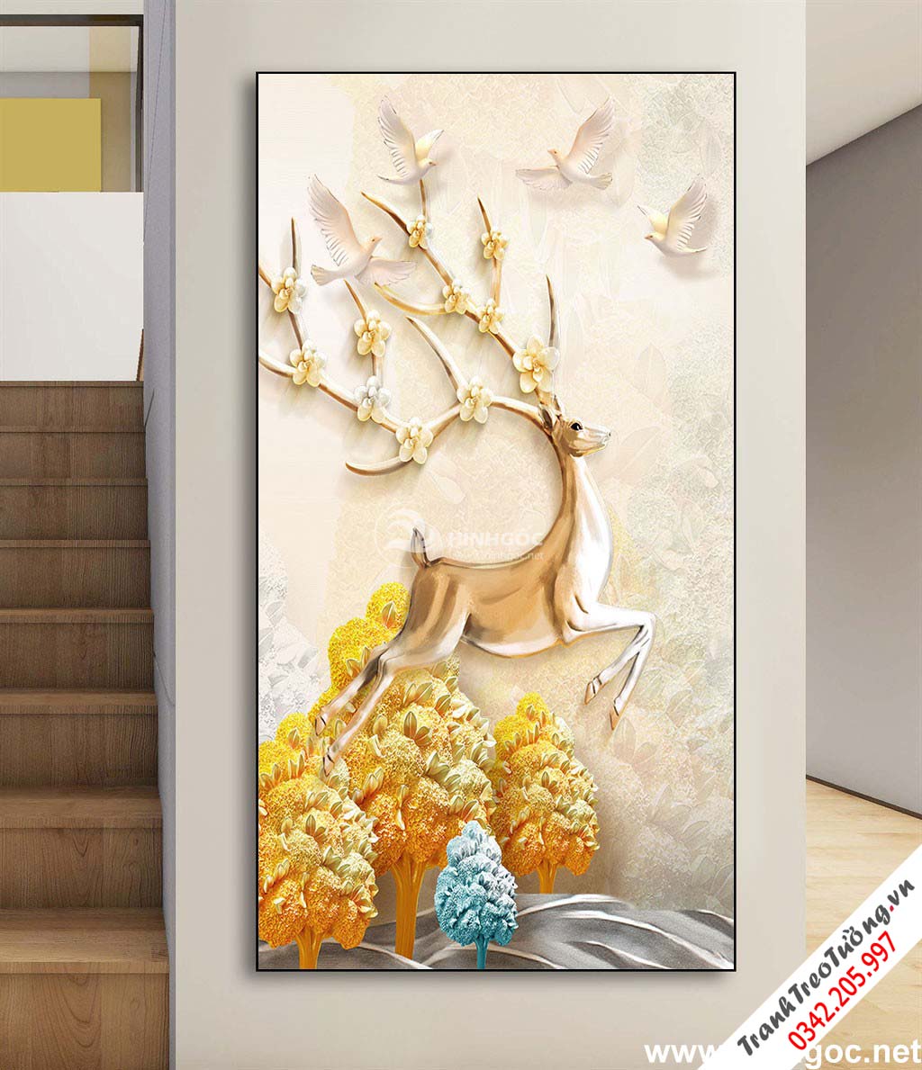Tranh hươu và cây lộc vàng-DLV-19