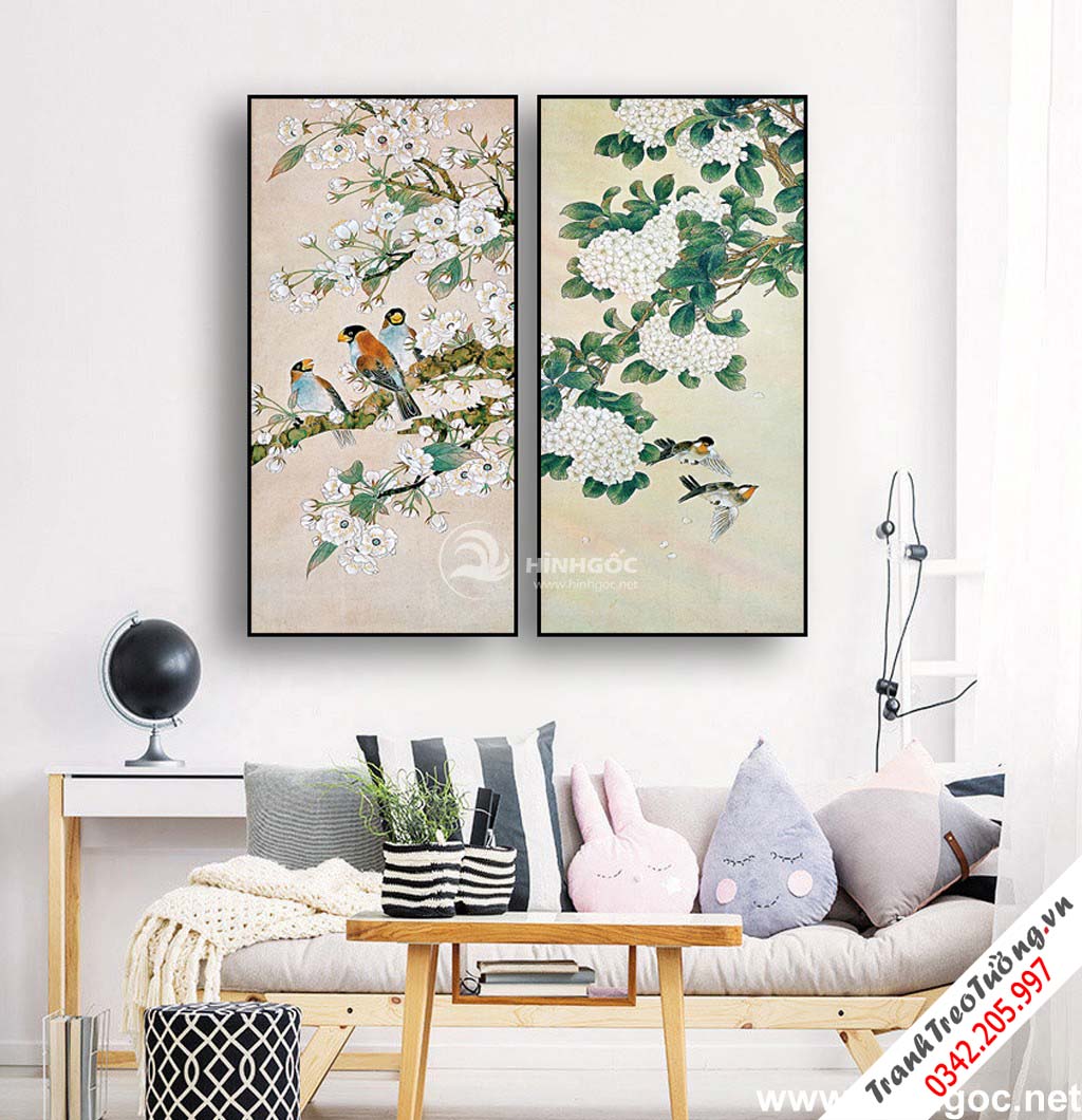 Tranh bộ hoa và chim-MTS-148