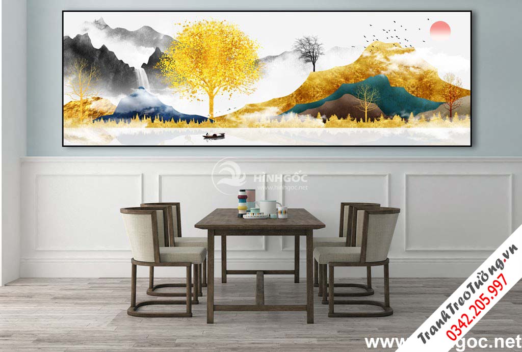 Tranh trừu tượng vàng xanh và hươu-MTS-168