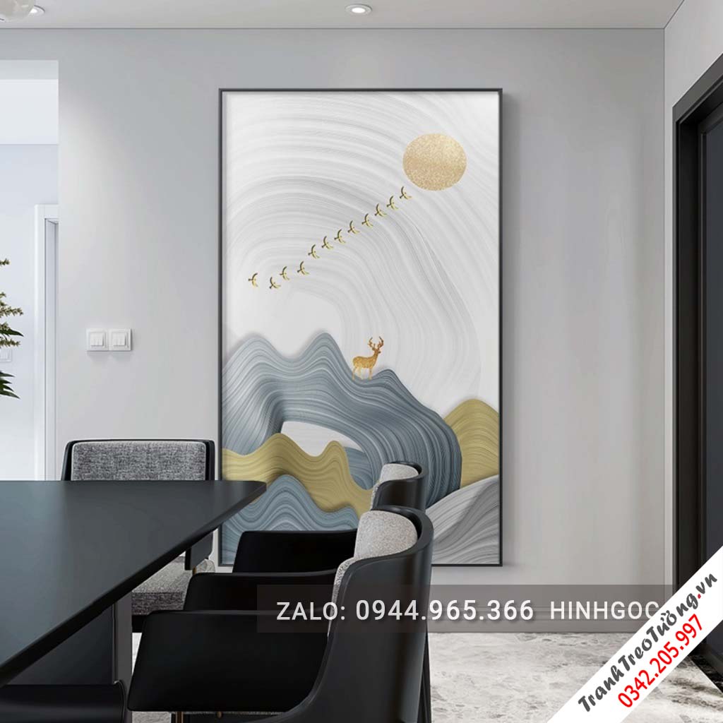 Tranh treo tường, dải vân và hươu, đàn chim vàng-NDI242