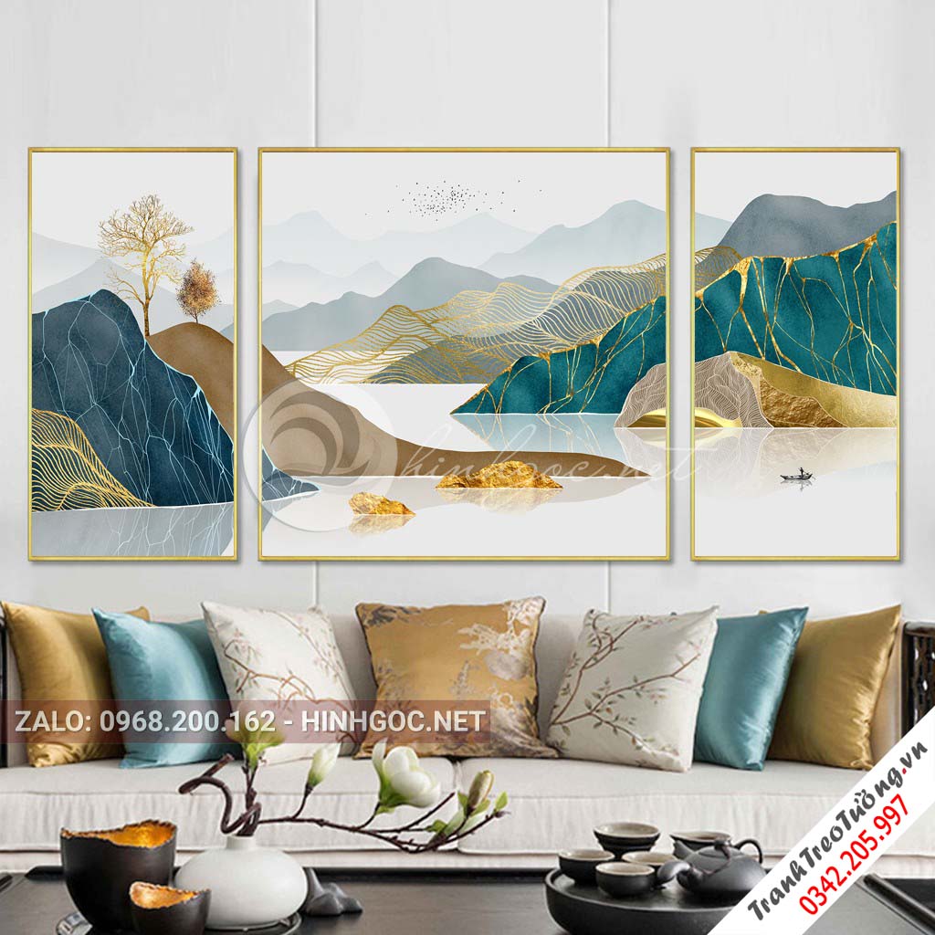 Tranh bộ 3 bức ghép dãy núi vàng trùng điệp-PLT-S-1041