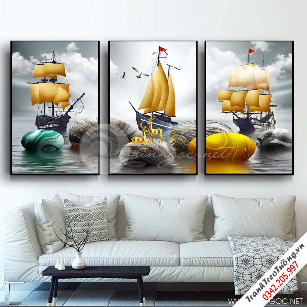 Tranh bộ 3 bức thuận buồm xuôi gió và hươu vàng-PLT-S-1212