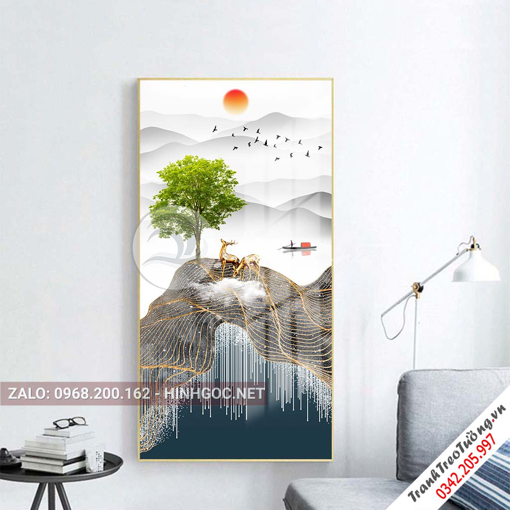 Tranh treo tường, đôi hươu đứng trên dải vân nghệ thuật-PLT-S-1435