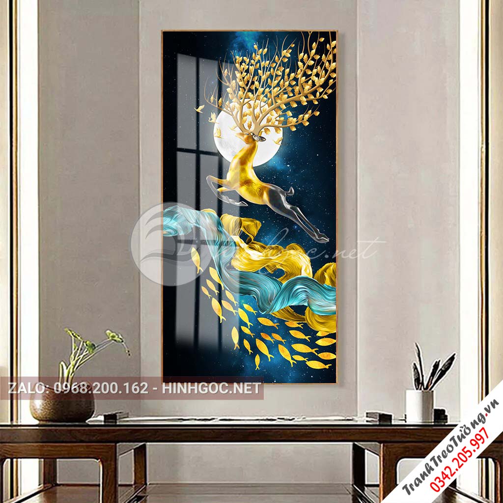 Tranh treo tường, hươu bay, đàn cá, dải vân nghệ thuật-PLT-S-1489