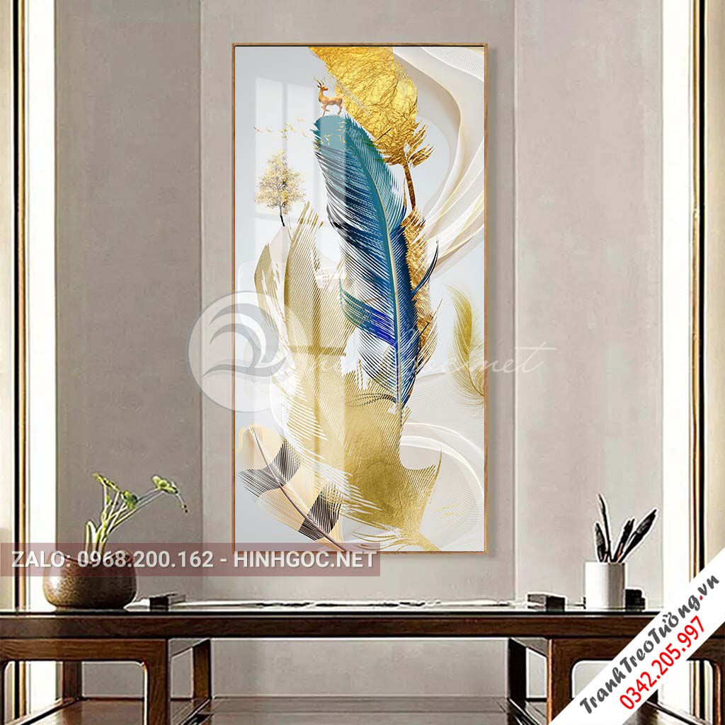 Tranh treo tường, tranh lông vũ sắc màu, cây nghệ thuật-PLT-S-1496