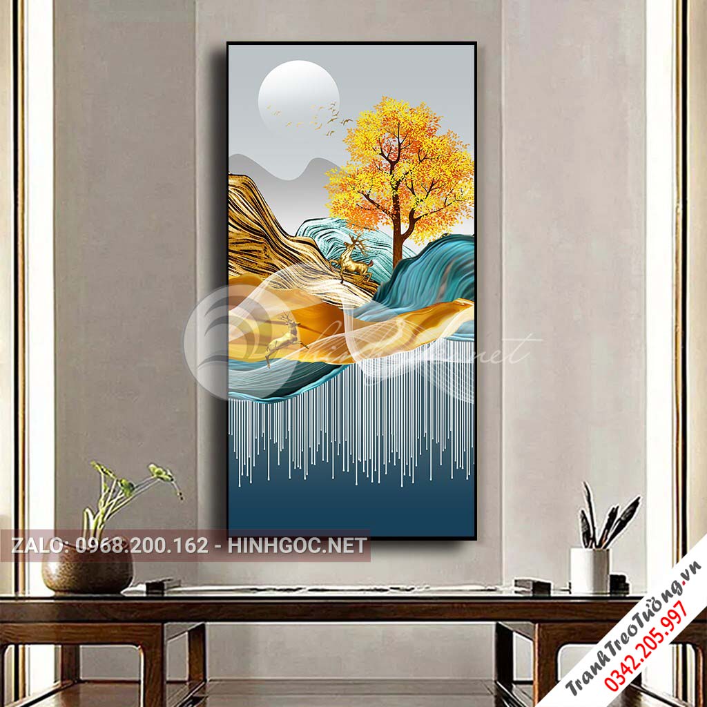 Tranh treo tường, hươu đứng trên dải vân nghệ thuật-PLT-S-1521