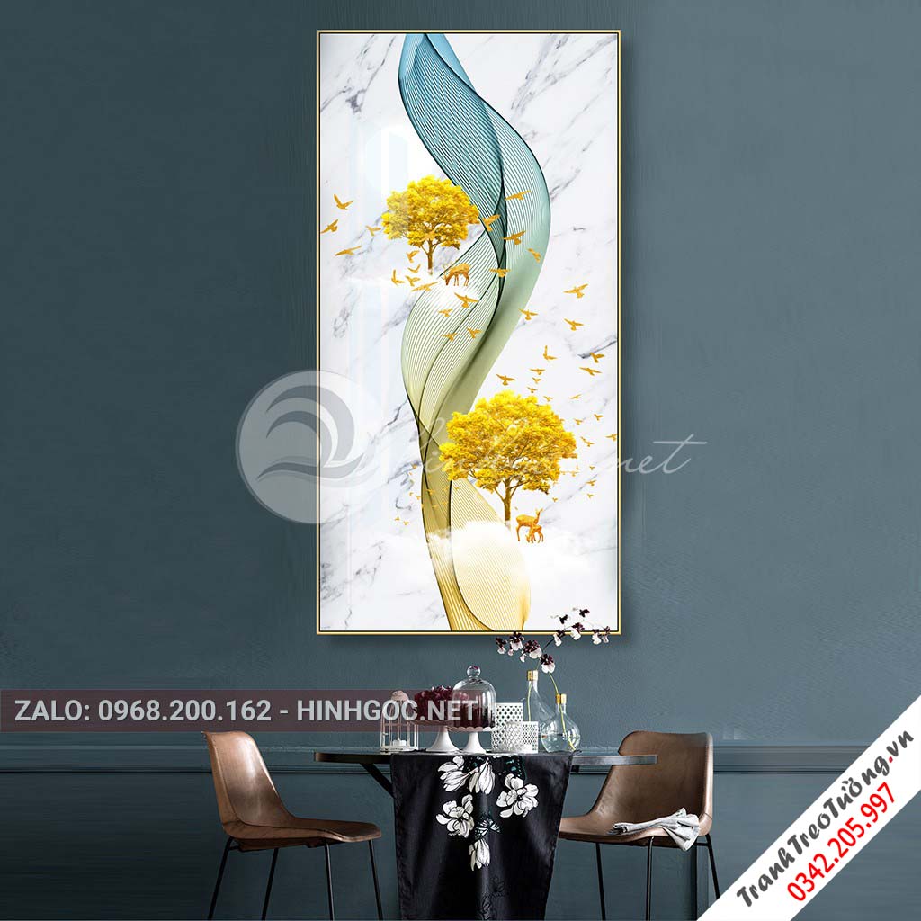 Tranh treo tường, hươu đứng trên dải vân, chim, cây nghệ thuật-PLT-S-1603