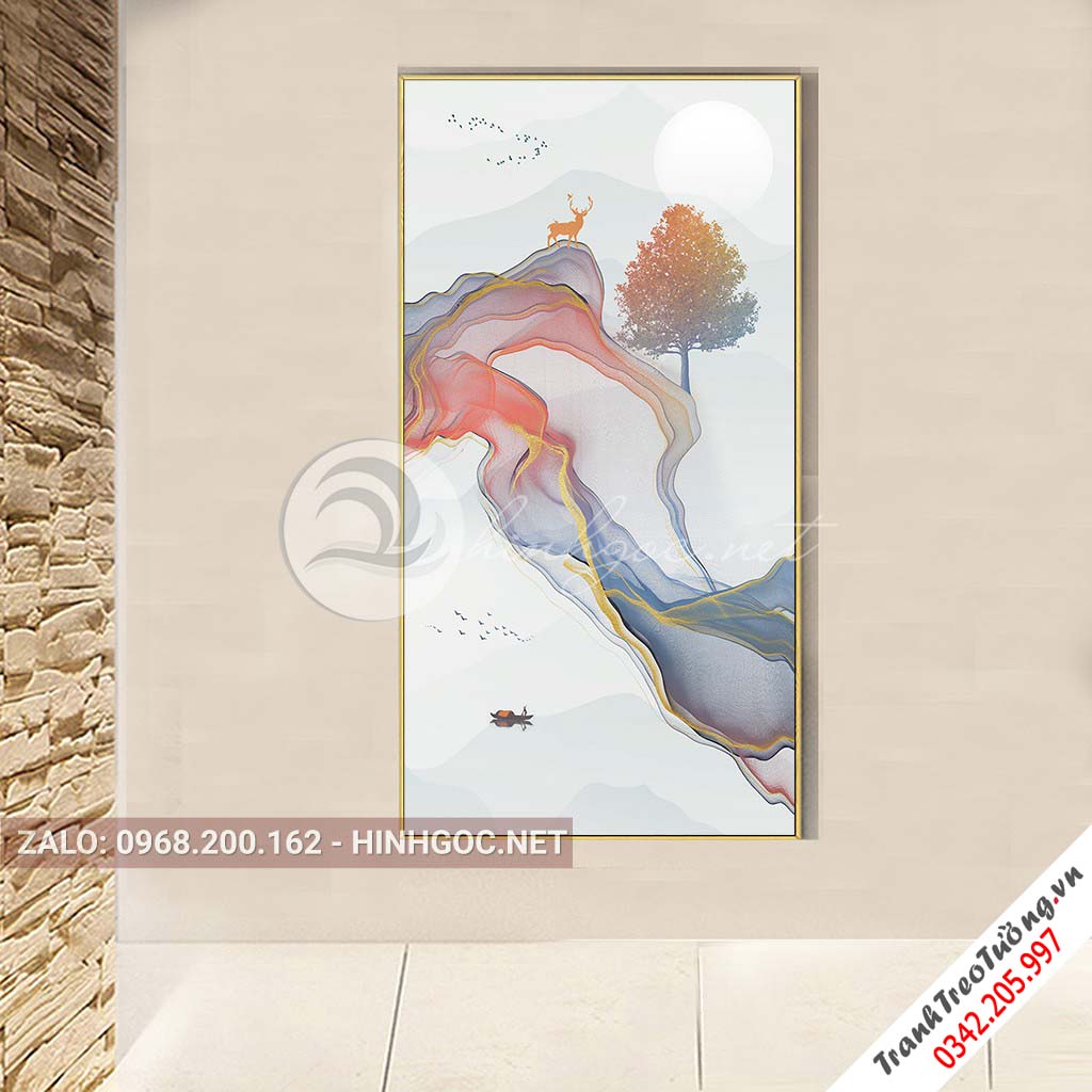 Tranh treo tường, hươu đứng trên dải vân, cây nghệ thuật-PLT-S-1609