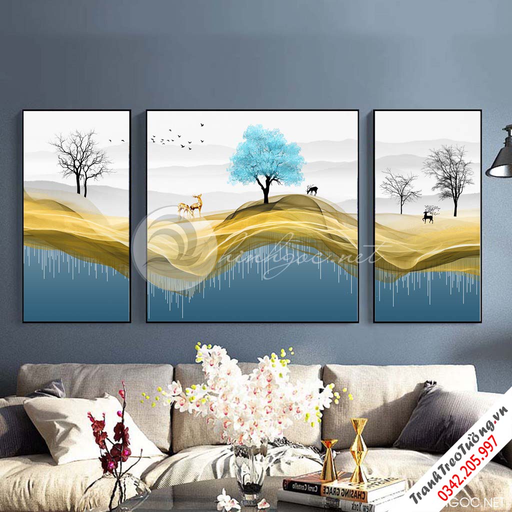 Tranh bộ 3 bức dải vân và dãy núi trùng điệp-SLH-69