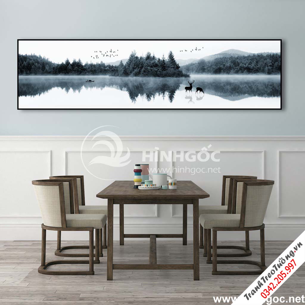 Tranh phong thủy 2 chú hươu  bên hồ nước-UT-147