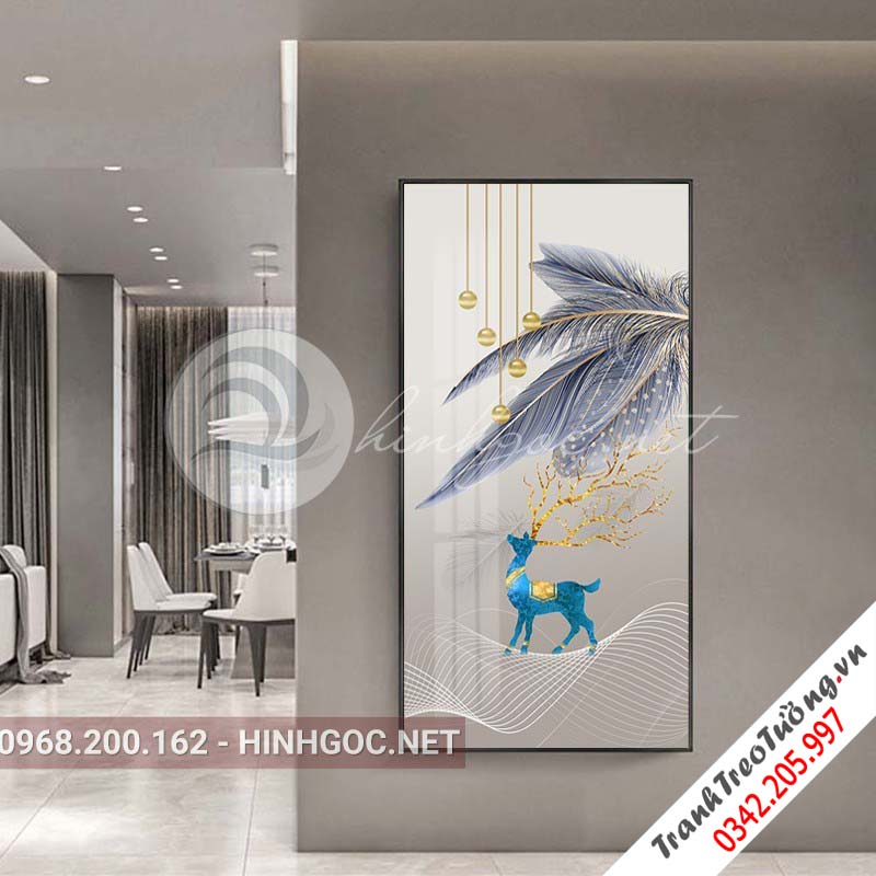 Tranh treo tường, hươu tuần lộc, lông vũ-XG-4069