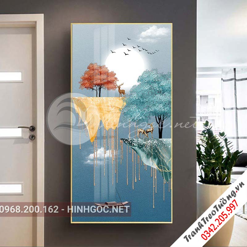 Tranh trừu tượng, hươu, cây tuần lộc-XG-4094