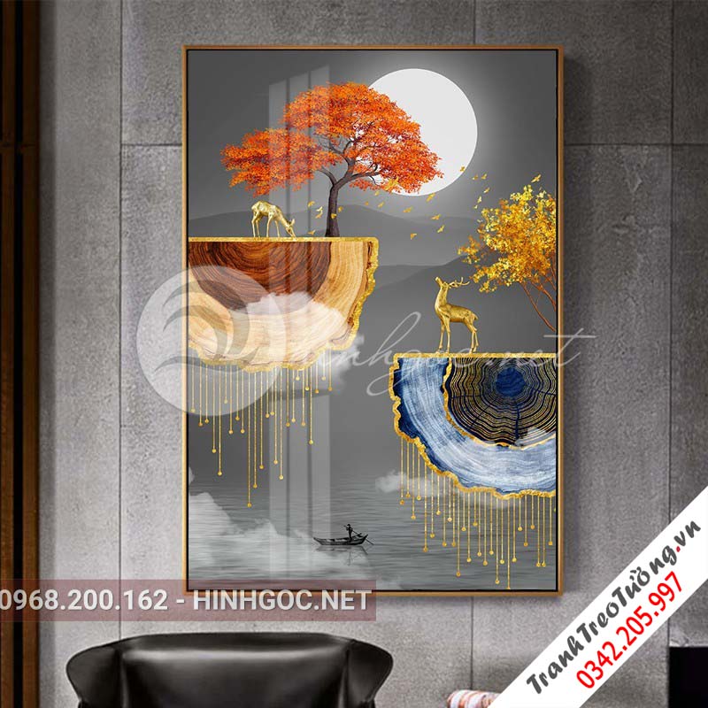Tranh trừu tượng, hươu, cây tuần lộc-XG-4095