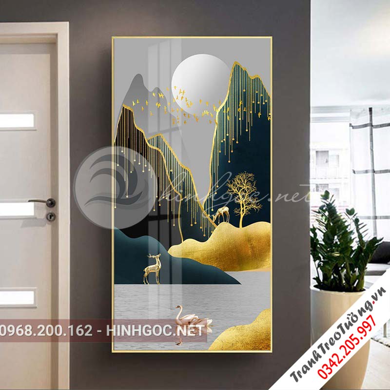 Tranh trừu tượng, hươu, cây tuần lộc, đàn chim-XG-4098
