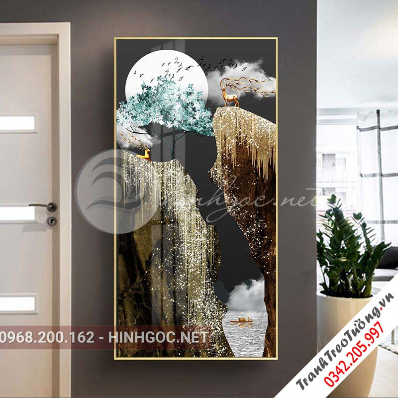 Tranh trừu tượng, hươu, cây tuần lộc, đàn chim-XG-4099