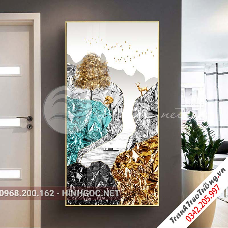 Tranh trừu tượng, hươu, cây tuần lộc, đàn chim-XG-4100