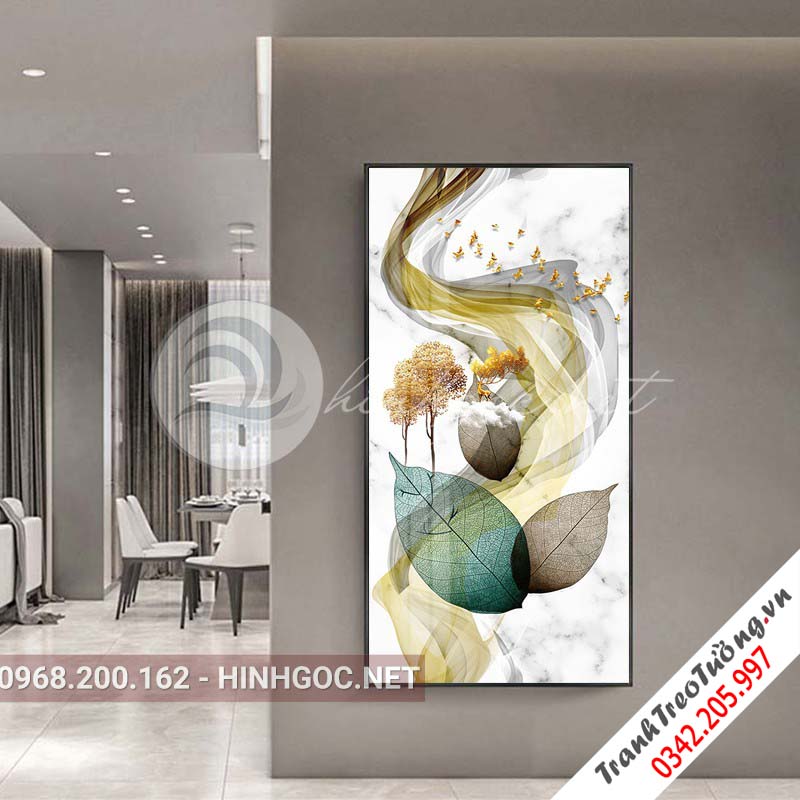 Tranh treo tường, hươu đứng trên lá họa tiết, cây tuần lộc-XG-4112