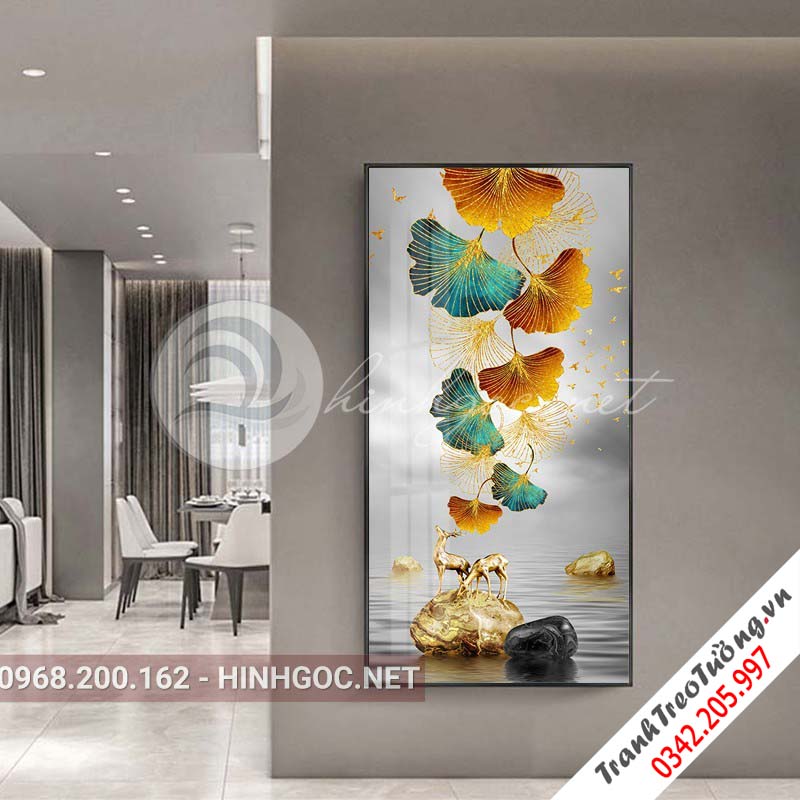 Tranh treo tường, hươu và lá họa tiết sắc màu-XG-4121