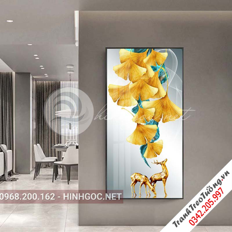 Tranh treo tường, hươu và lá họa tiết sắc màu-XG-4122