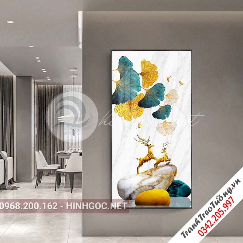 Tranh treo tường, hươu và lá họa tiết sắc màu-XG-4124