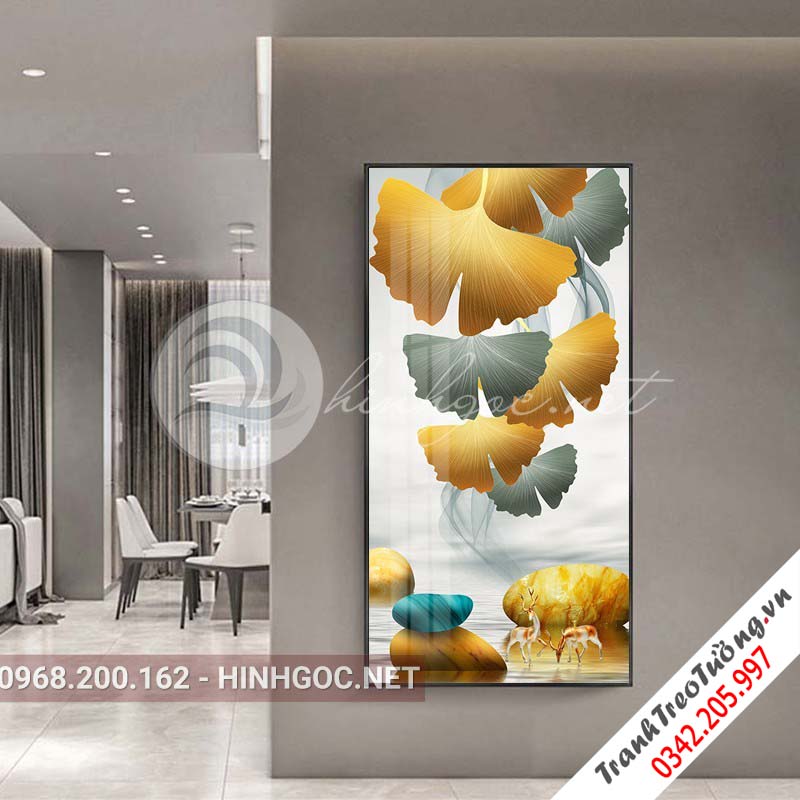 Tranh treo tường, hươu và lá họa tiết sắc màu-XG-4125