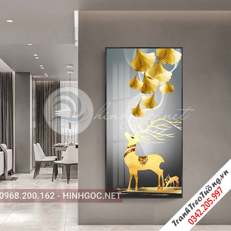 Tranh treo tường, hươu và lá họa tiết sắc màu-XG-4126