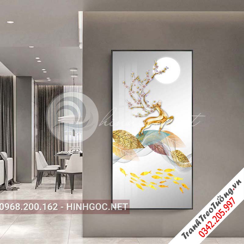 Tranh treo tường, hươu và lá họa tiết sắc màu-XG-4127