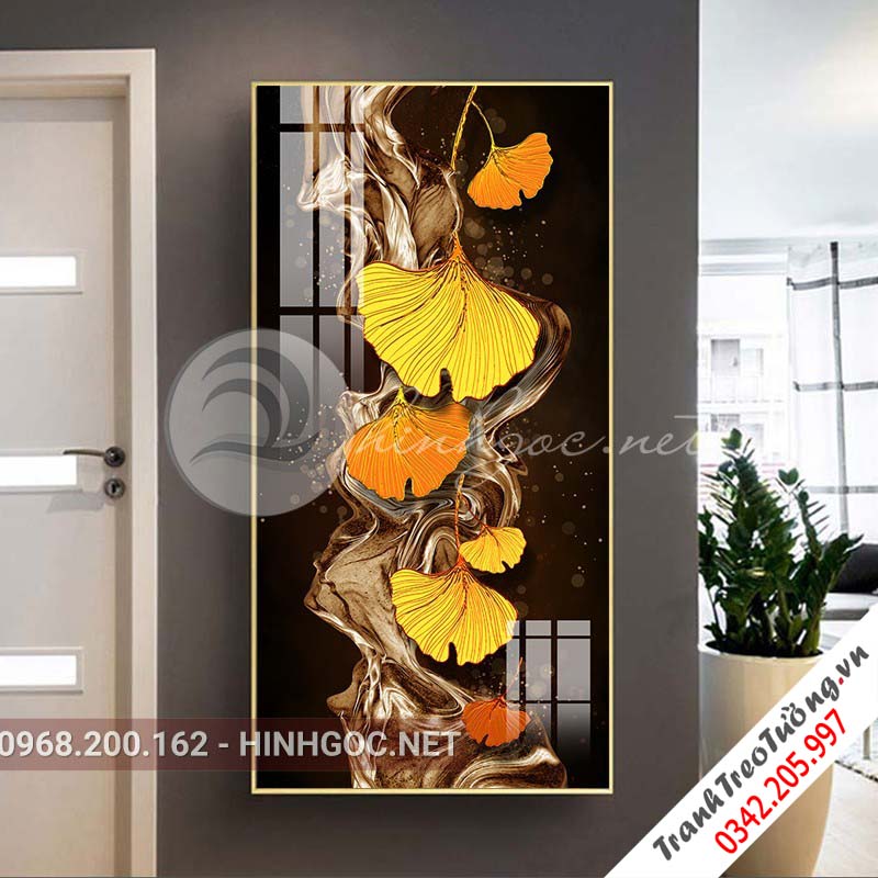 Tranh treo tường, cành lá vàng và dải vân vàng kim-XG-4133