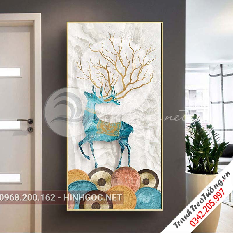 Tranh treo tường, hươu đứng trên hình tròn họa tiết-XG-4137