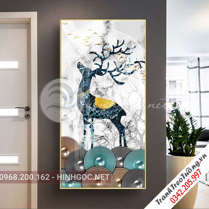 Tranh treo tường, hươu đứng trên hình tròn họa tiết-XG-4138