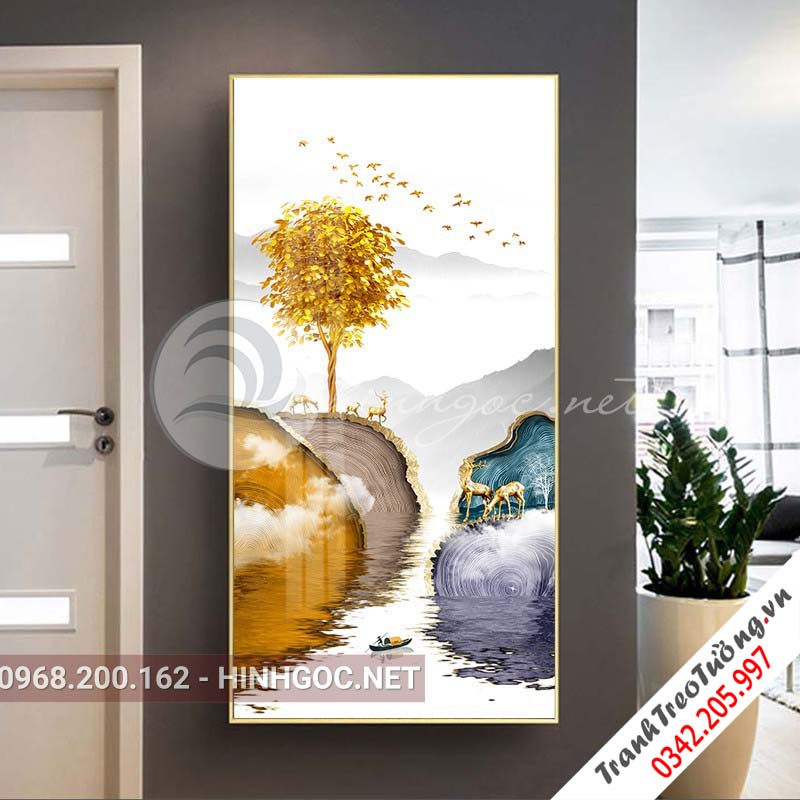 Tranh treo tường, hươu đứng trên hình tròn họa tiết-XG-4139